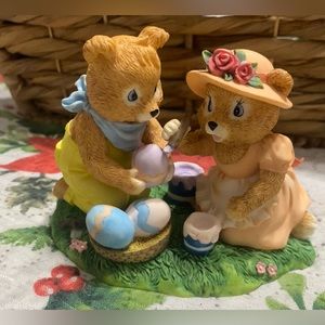Vintage 1998 Bears Easter Figurine Painting Eggs Rare Spring Special Edition 4”